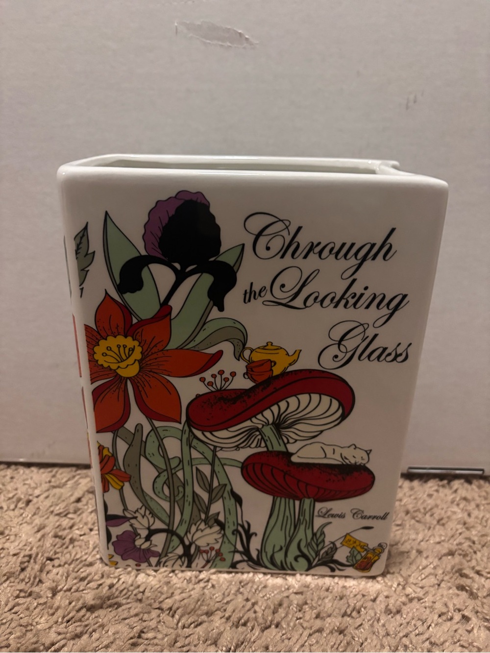 Through the Looking Glass Alice in Wonderland book shaped vase